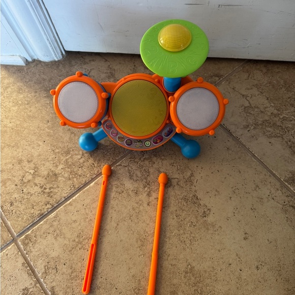 Kid Beats Drum Set Other - Kids Beat Colorful Kids Electronic Drum Set with Orange Green Accents Toddler